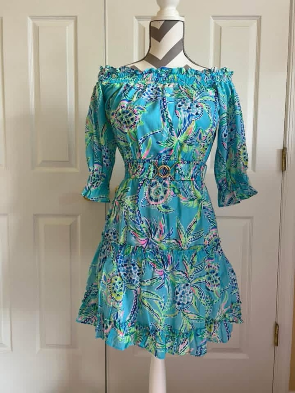 Lilly Pulitzer Aqua Multicolor One-Shoulder Floral Dress